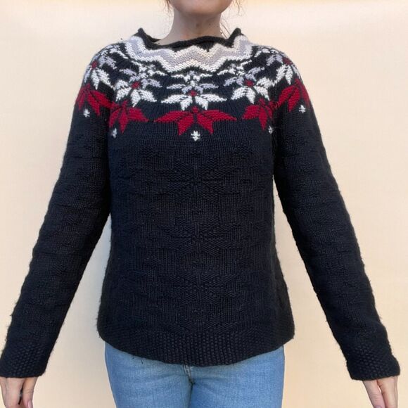 Vtg High Sierra L Black Red Fair Isle Knit Sweater Rabbit Hair Nordic Cabin Core - Picture 4 of 13